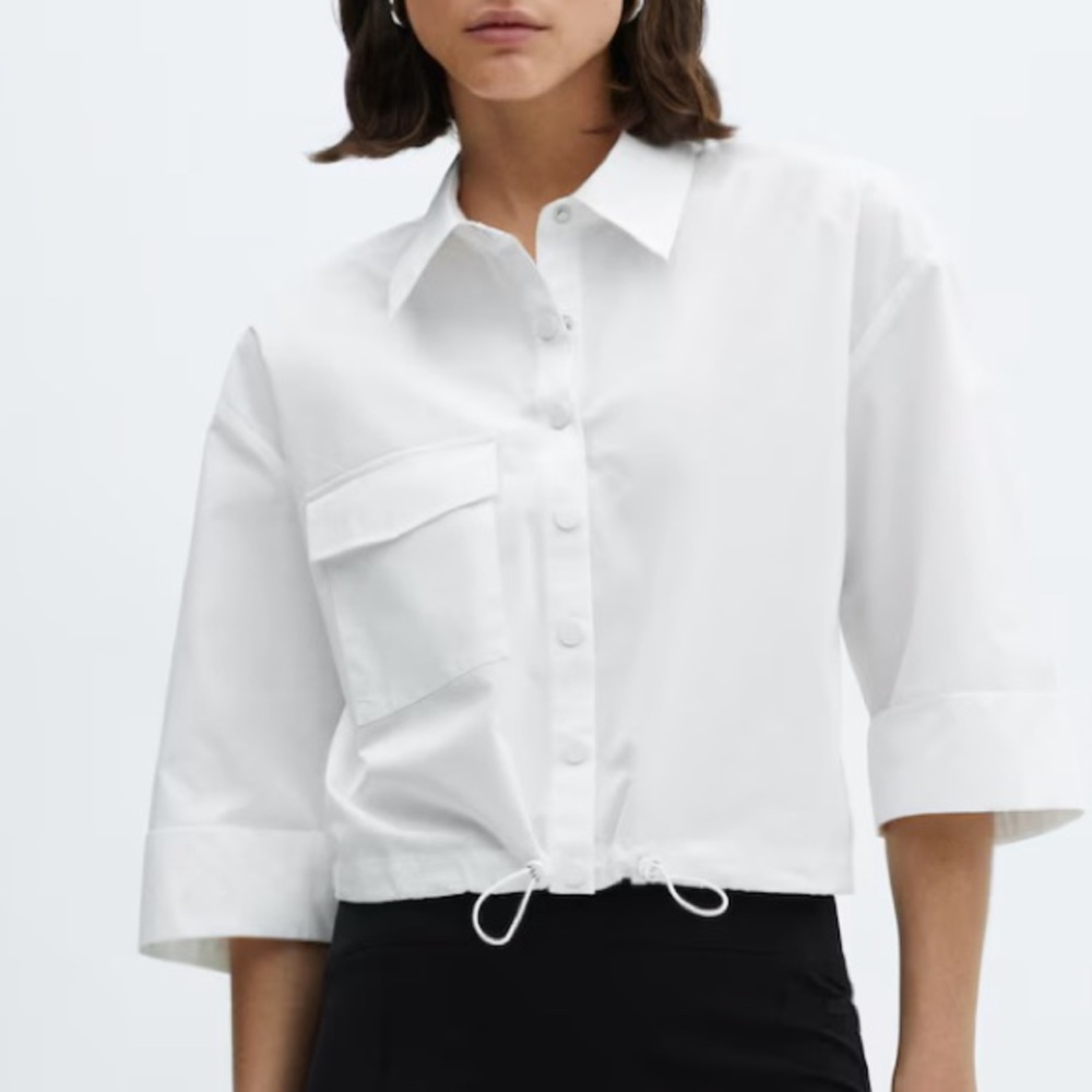 MANGO Adjustable Hem Cotton Shirt - White - Size 4